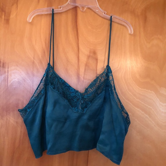 Free People Tops - Free People Silk Like Cropped Lace Cami Teal NWOT